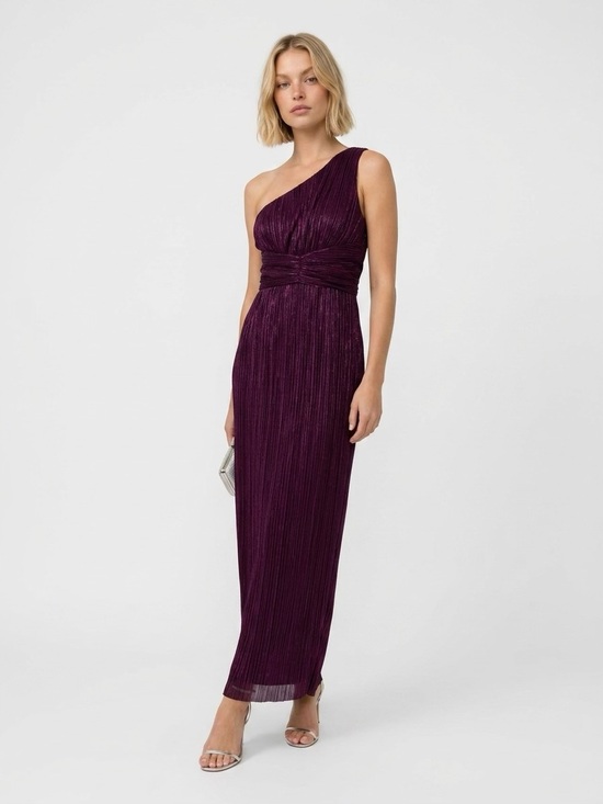 Taylor Dresses & Skirts - One Shoulder Metallic Raspberry Plissé Maxi Evening Gown Size 6